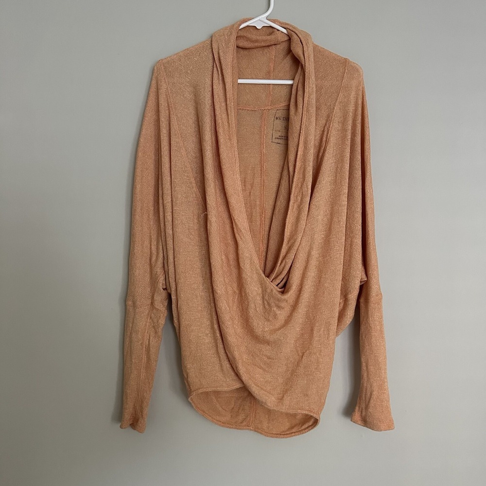 We The Free Women's Salmon Deep V Faux Wrap Long Sleeve‎ Sweater Top Size S